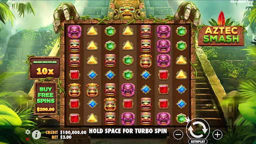 Slot game screen showing symbols, paylines, and jackpot options.